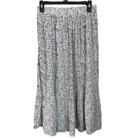 WD.NY Printed‎ Pleated Flowy White Black Dot Midi Skirt Size Medium - Picture 1 of 6